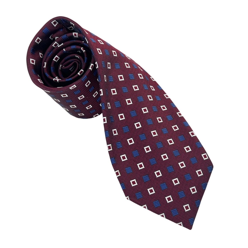 Jos A Bank Executive Collection Tie Men's Silk Maroon Blue Diamond Necktie 3.25"